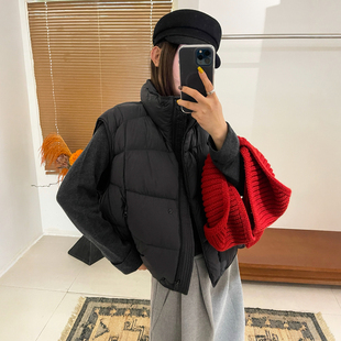 时尚 欧货女装 面包服潮 新款 90白鸭绒羽绒马甲外套女欧洲站2025冬装