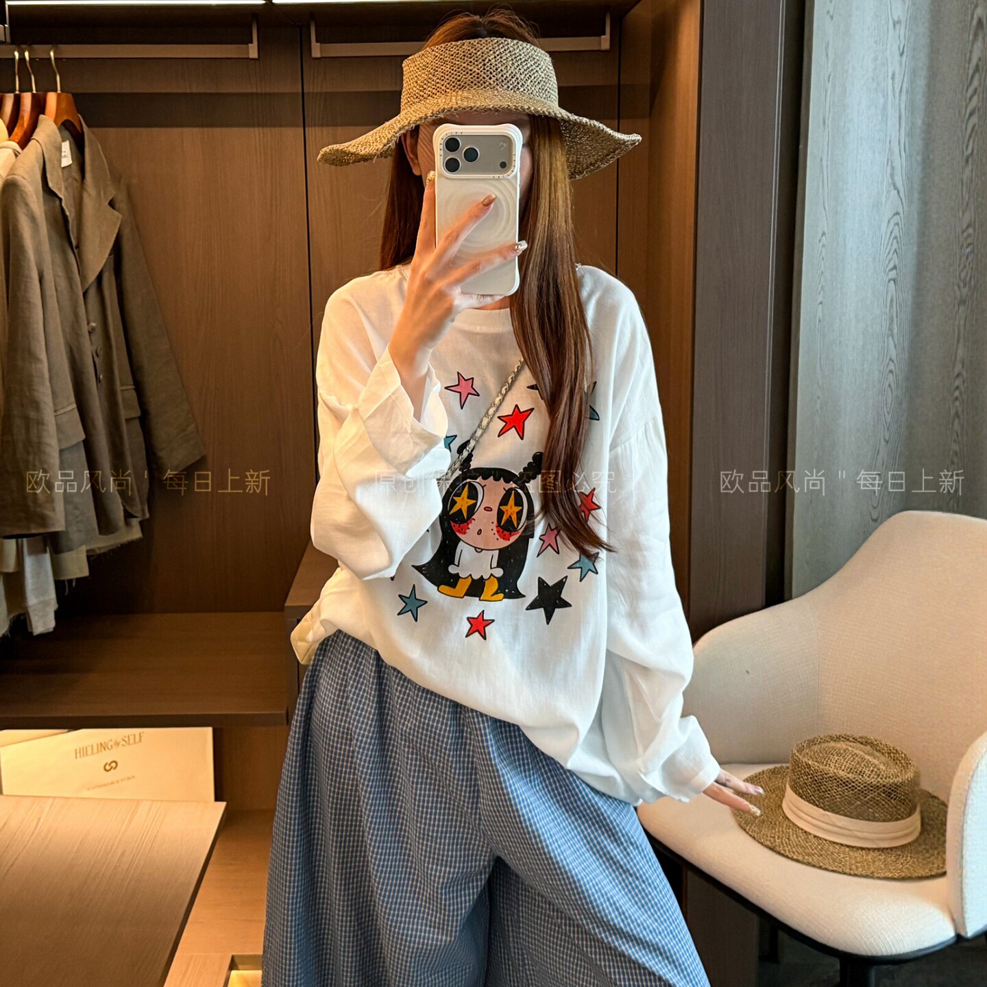 卡通女孩印花大版T恤女欧货上衣