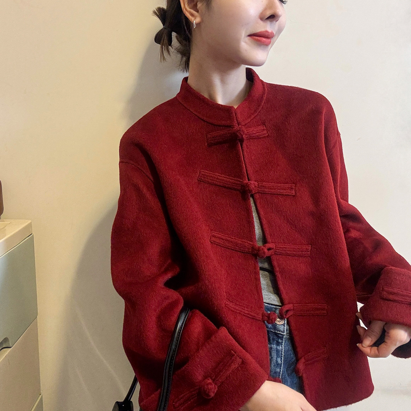 新中式国风盘扣羊绒大衣女欧洲站2025冬装新款欧货女装短款外套潮