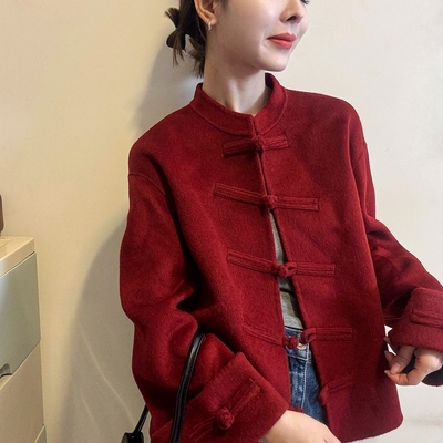 新中式国风盘扣羊绒大衣女欧洲站