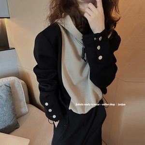 抽绳西装袖连帽卫衣女欧洲站秋装2023新款欧货女装时尚韩版上衣潮