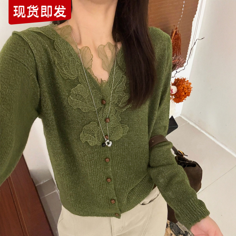 立体花朵刺绣羊毛针织开衫女欧货