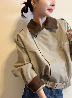 不规则斜扣翻领风衣外套女欧洲站