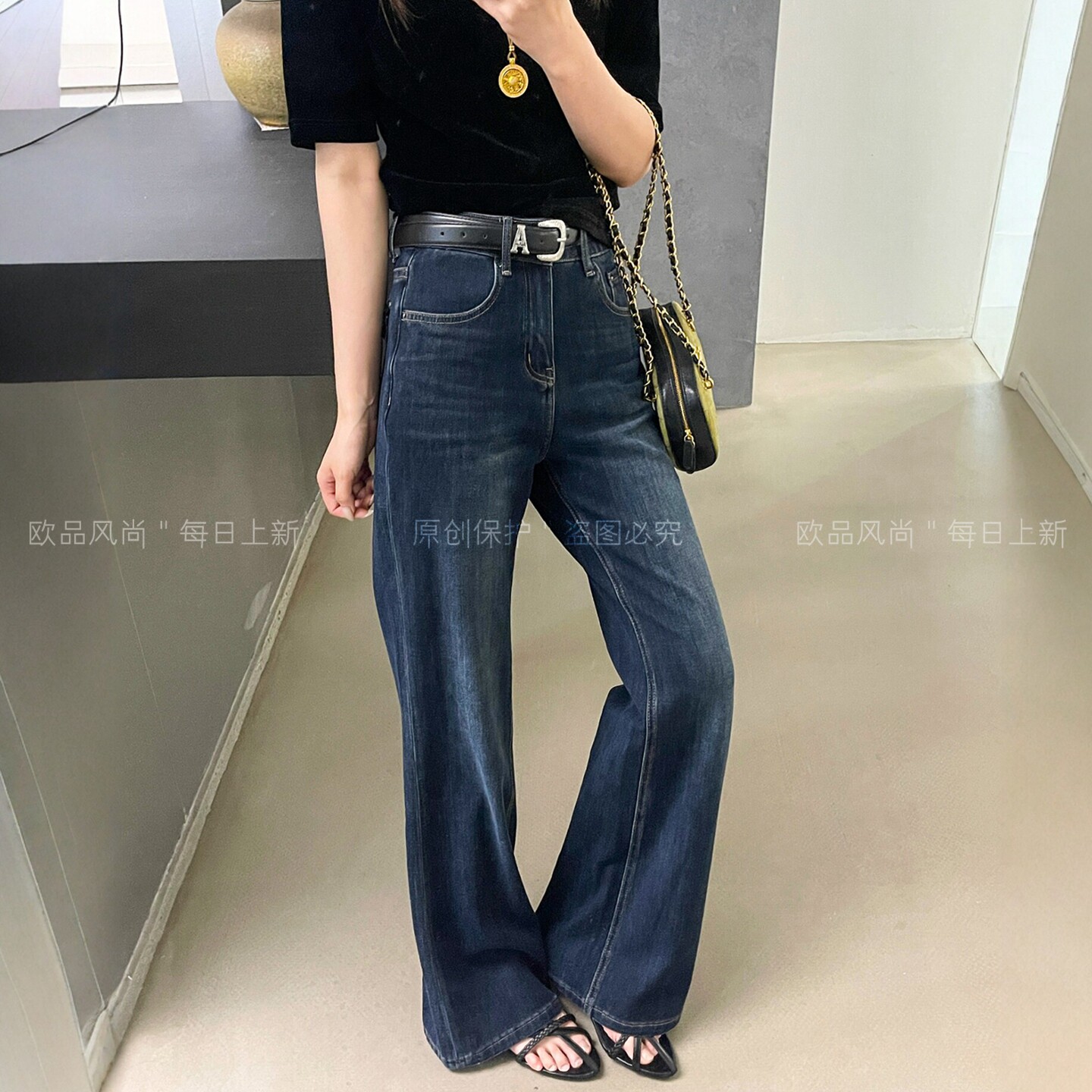 复古拖地微喇牛仔裤女欧货喇叭裤
