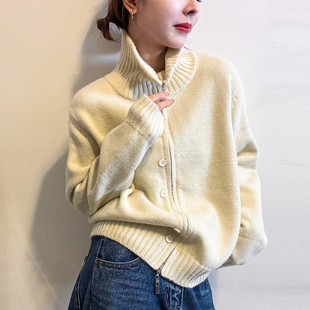 复古高领羊绒针织开衫女欧洲站2025冬装新款欧货女装毛衣打底衫潮