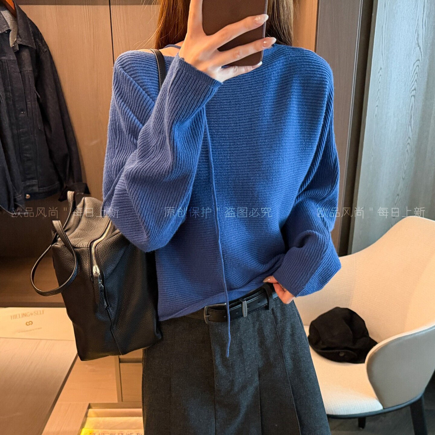 一字领挂脖绵羊毛针织衫女欧洲站