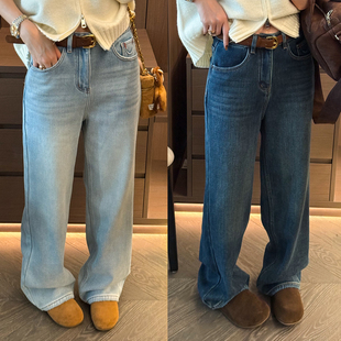 复古拖地加绒牛仔裤女欧洲站2025冬装新款欧货女装时尚加厚裤子潮