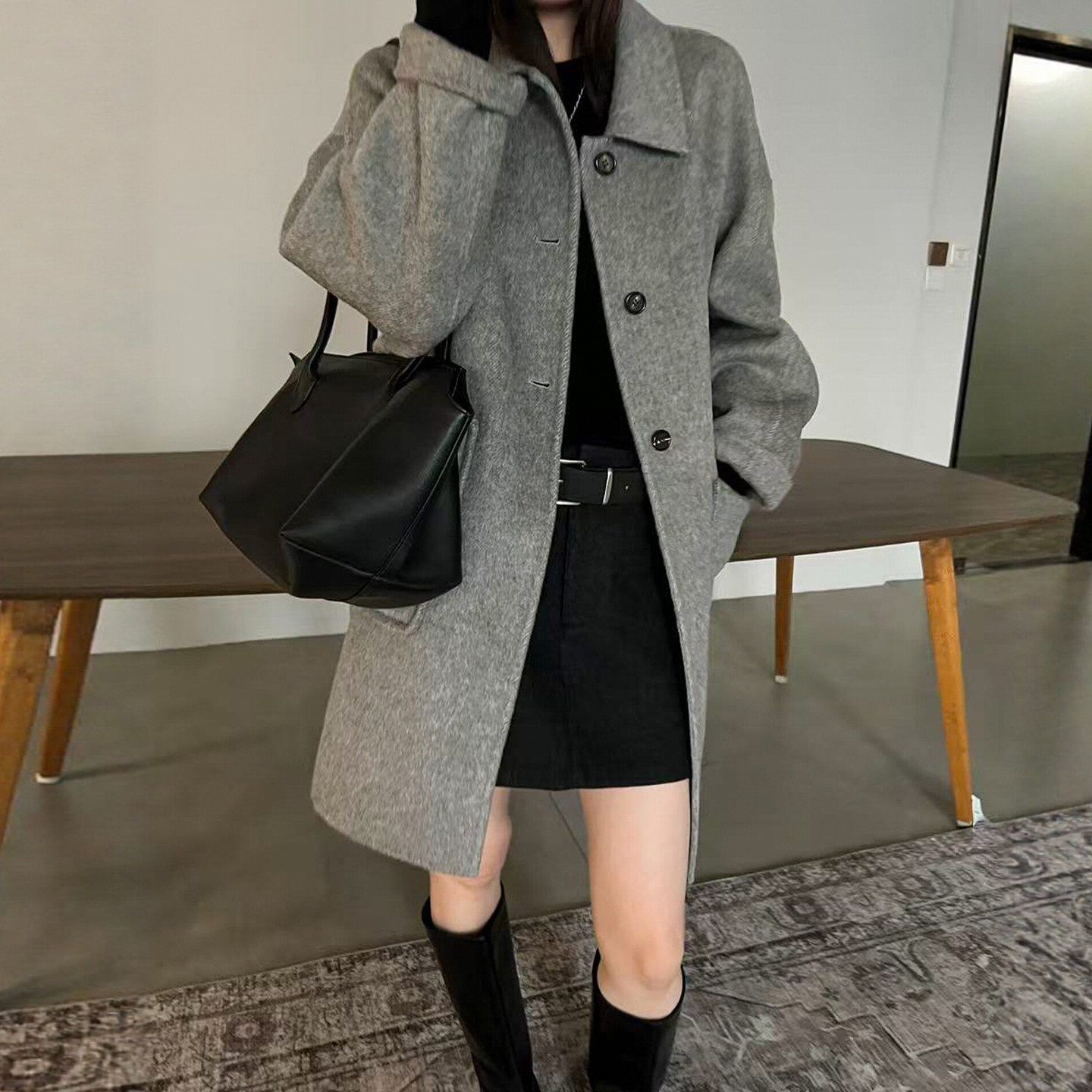 POLO领双面羊绒大衣女欧洲站上衣
