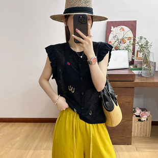 重工刺绣冰丝针织开衫女欧洲站2026夏季新款欧货女装飞飞袖上衣潮