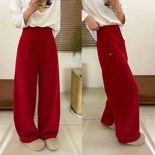 休闲裤 贝壳扣拖地加绒阔腿卫裤 欧货女装 新款 子潮 女欧洲站2025冬装