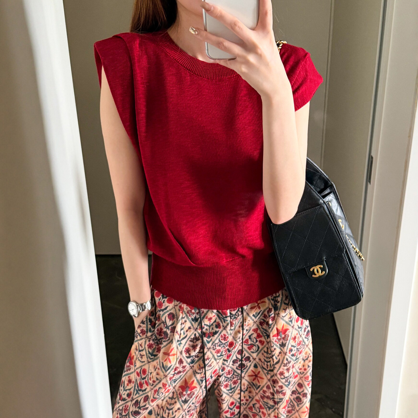 小飞袖收腰冰丝针织衫女欧货打底