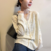 女欧洲站2026春装 新款 欧货女装 蕾丝拼接细羊毛针织开衫 打底小衫 潮