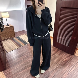 连帽卫衣开衫短外套阔腿裤两件套装女欧洲站2026早秋新款欧货女装