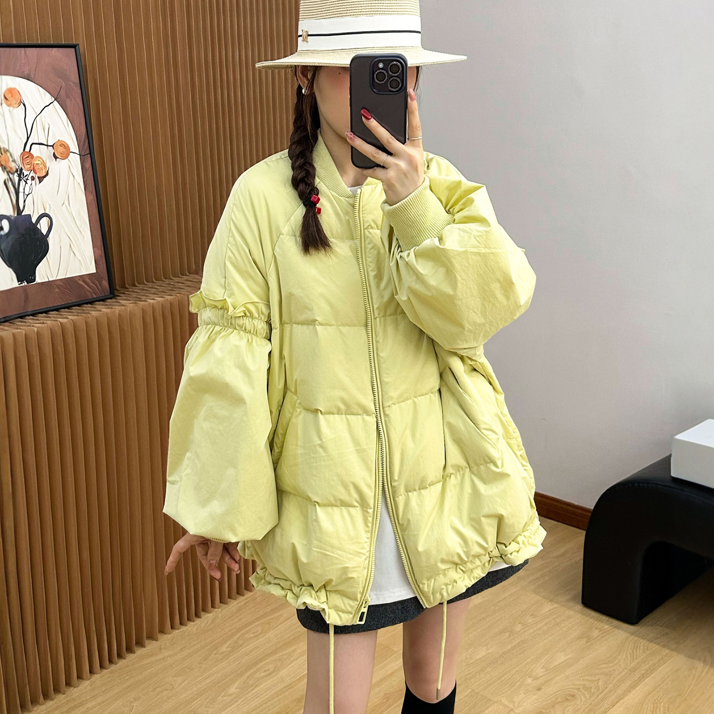 棒球领花边面包羽绒服女欧洲站潮