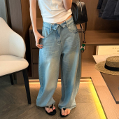 直筒裤 复古翻边拖地阔腿牛仔裤 欧货女装 新款 子潮 女欧洲站2026春装