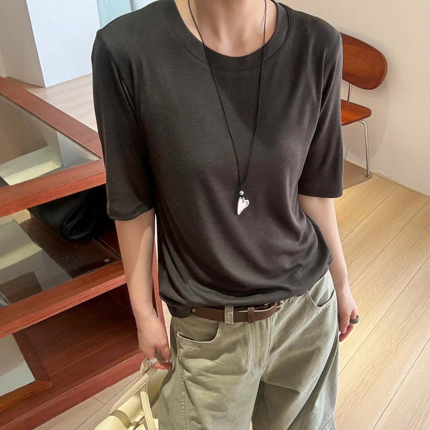贝壳扣天丝面膜中袖T恤女欧洲站