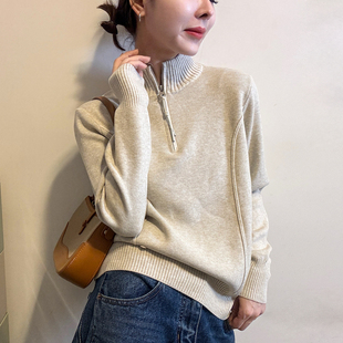 时尚 小半高领针织打底衫 欧货女装 新款 洋气毛衣潮 女欧洲站2025冬装