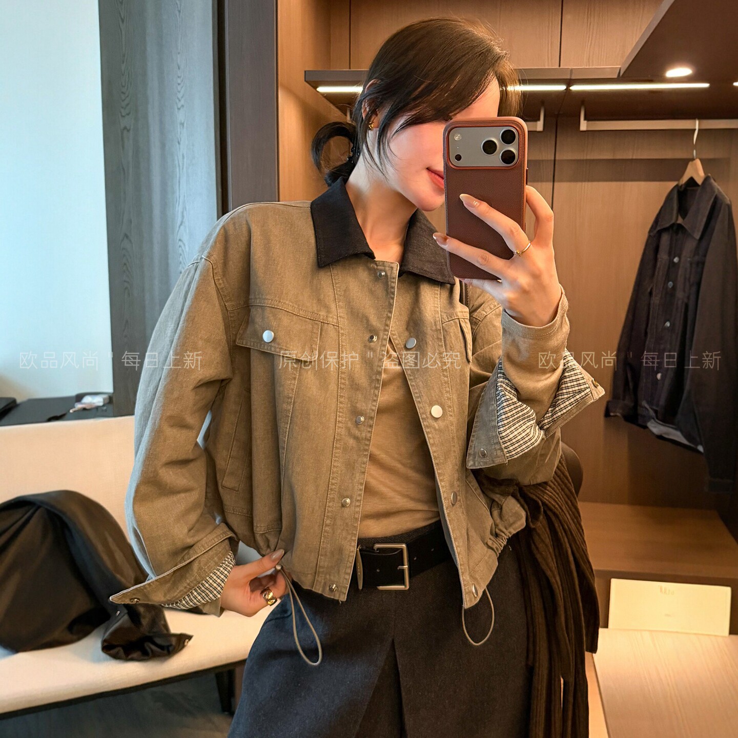 POLO领工装牛仔外套女欧洲站上衣