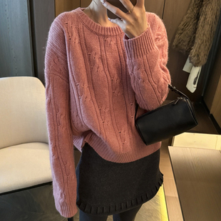 复古麻花纹羊毛针织衫女欧洲站2025冬装新款欧货女装时尚打底衫潮