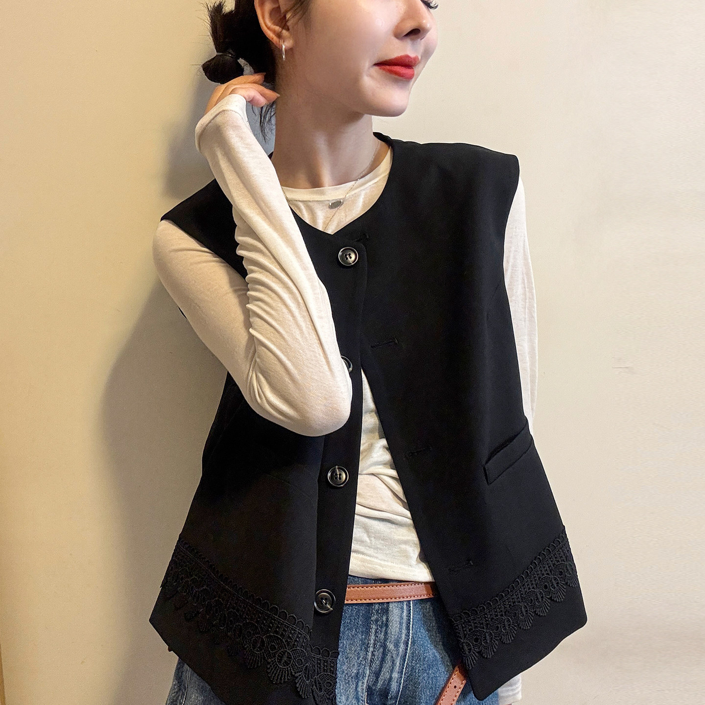 蕾丝刺绣飞飞袖西装马甲外套女欧洲站2026春装新款欧货女装上衣潮