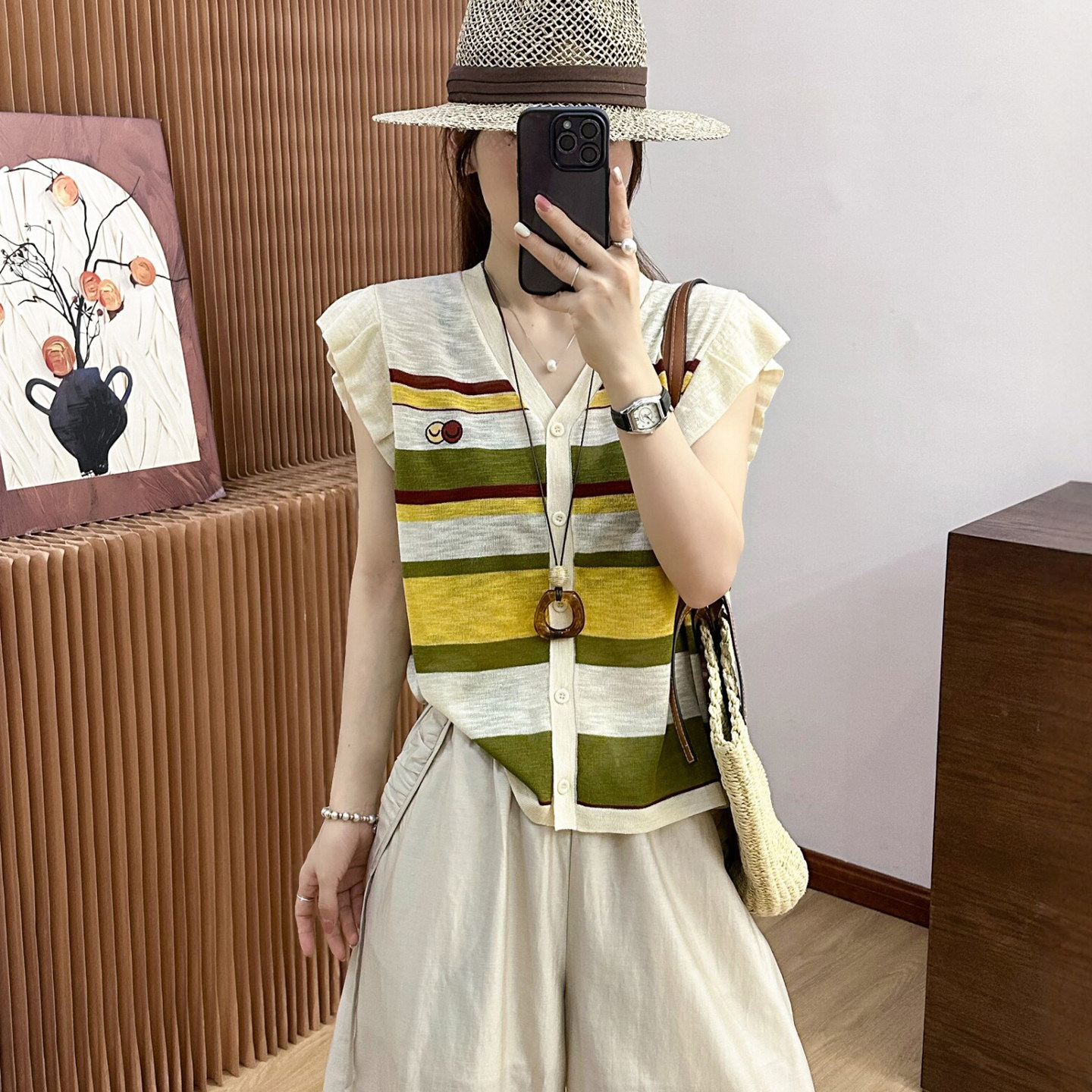 笑脸刺绣条纹冰丝针织开衫女欧洲站2026夏季新款欧货女装娃娃衫潮