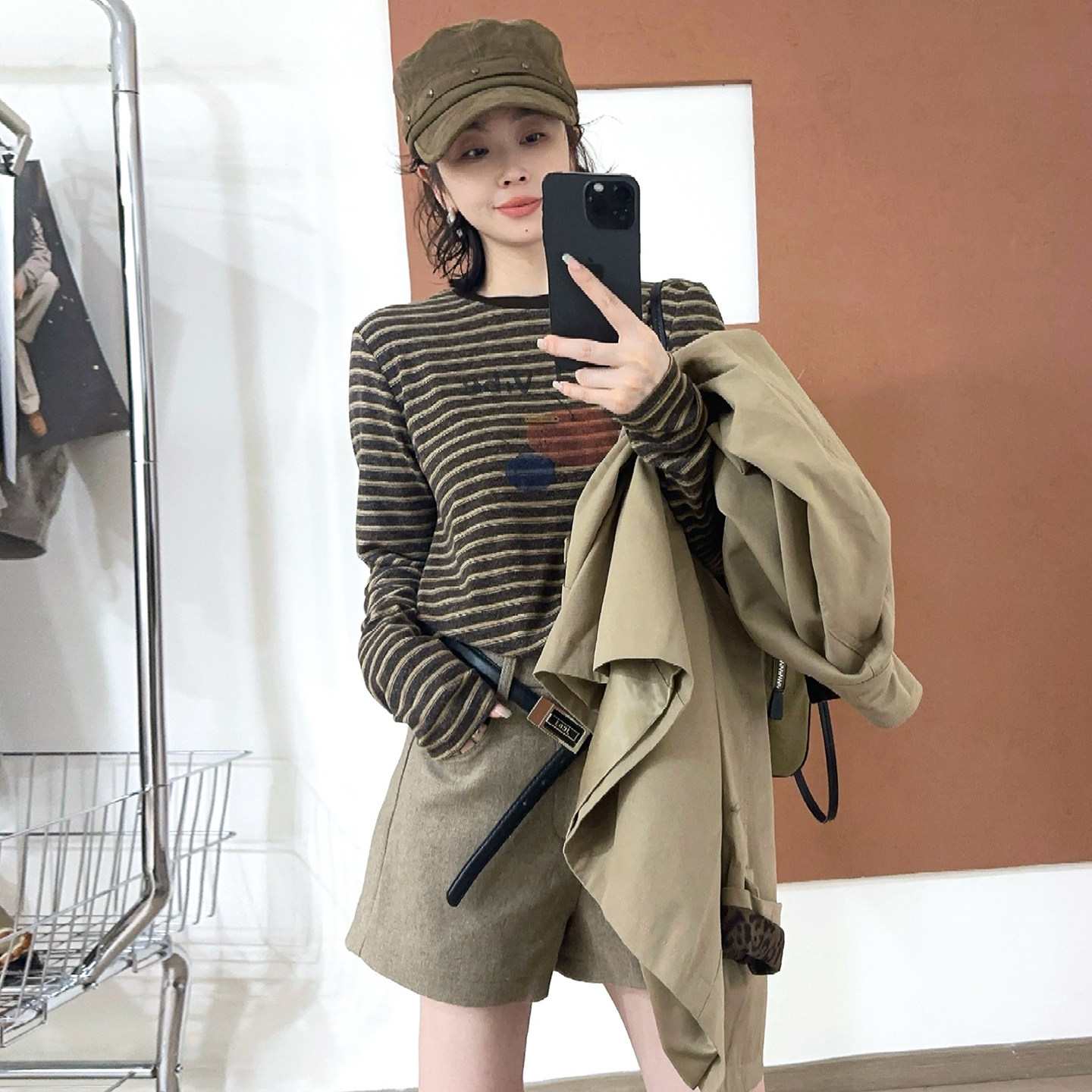 卡通印花磨毛条纹T恤女欧洲站潮