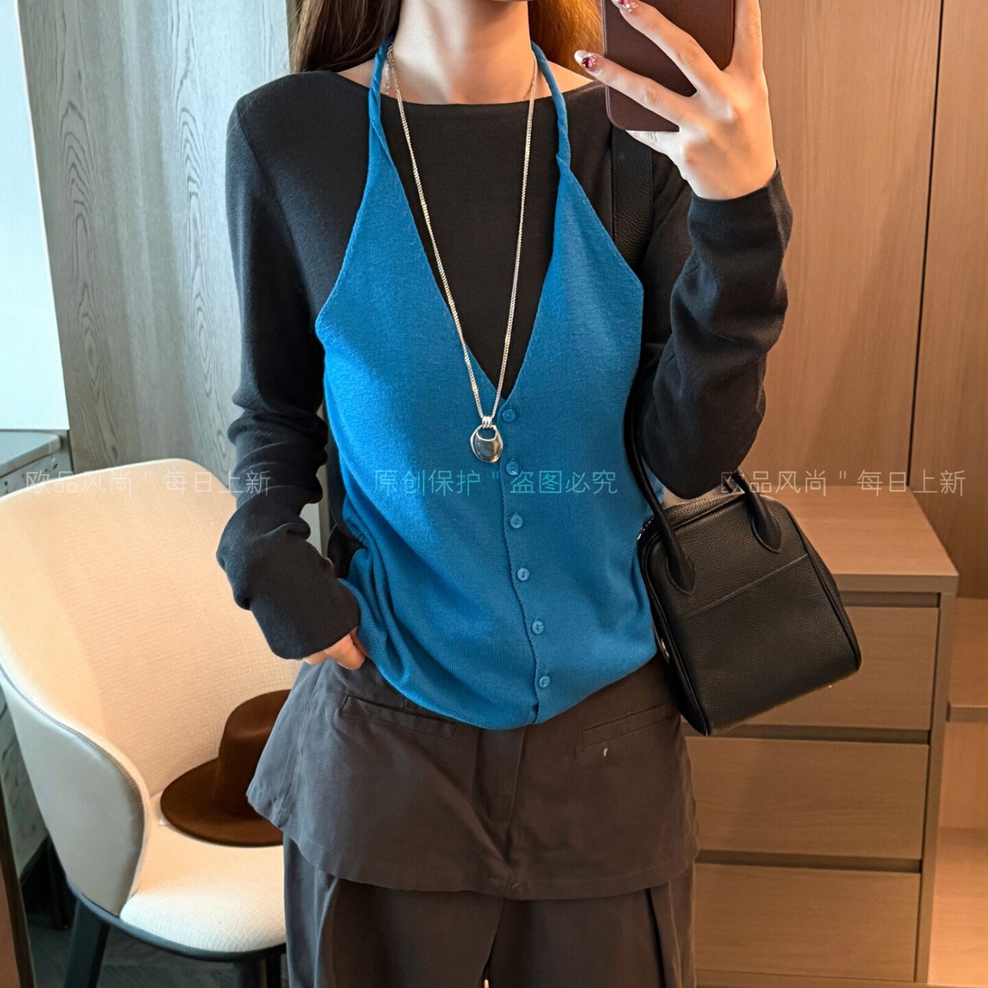 针织衫吊带背心两件套上衣女欧货