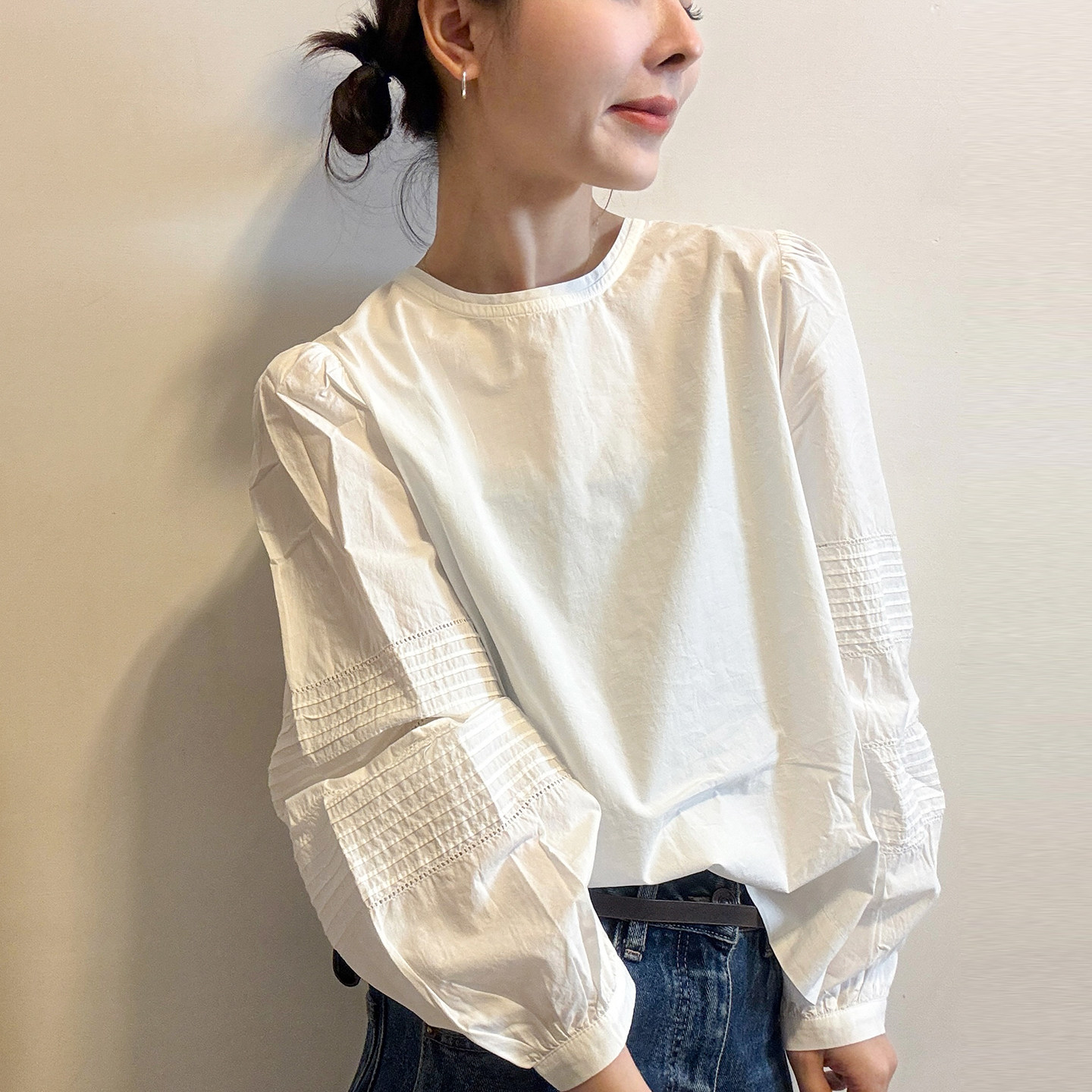 复古钩花灯笼袖衬衫女欧货娃娃衫