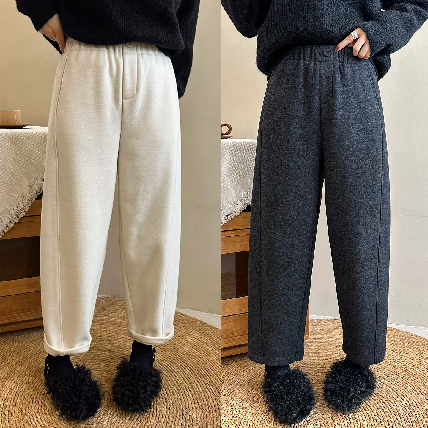 羊毛呢加厚加绒奶奶裤女欧货裤子