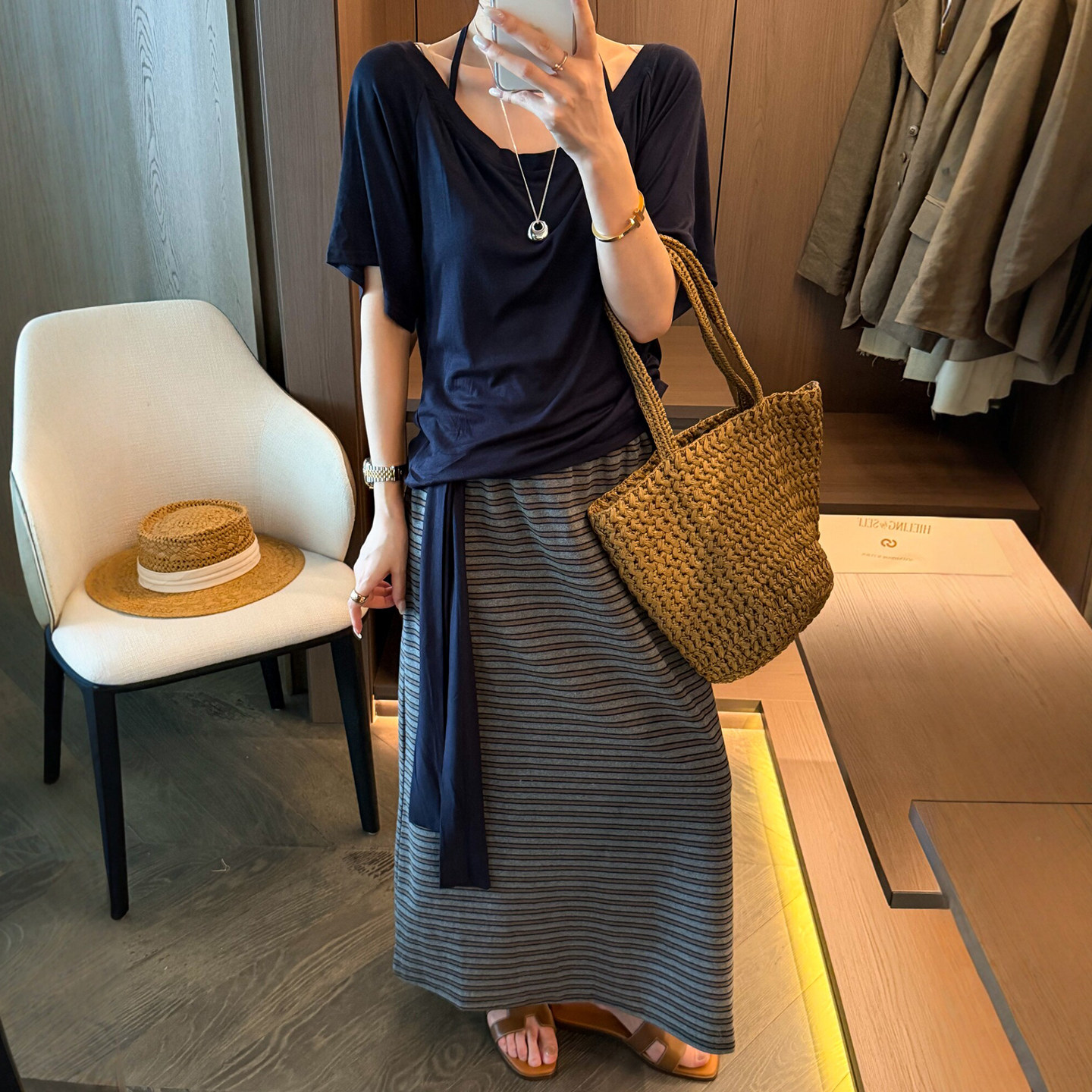 侧边打结T恤吊带半身裙三件套装女欧洲站2026夏季新款欧货女装潮