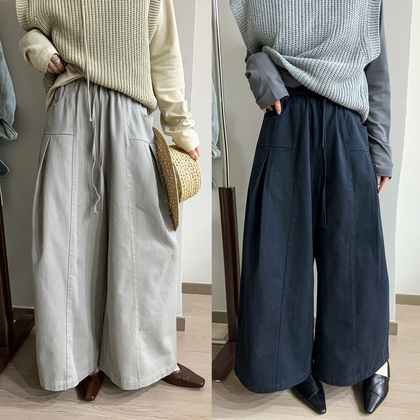 抽绳系带直筒九分阔腿裤女欧洲站2026春装新款欧货女装休闲裤子潮