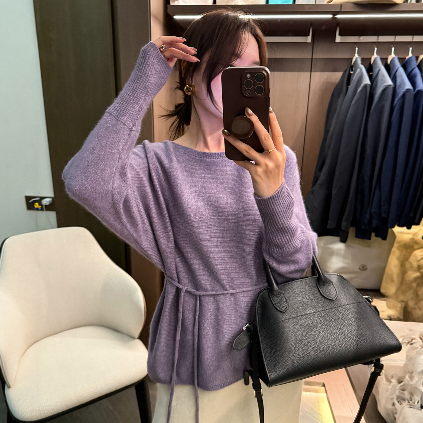 复古系带绵羊毛针织衫女欧货打底