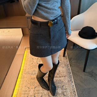 羊毛呢A字西装半身裙女欧洲站2026秋季新款欧货女装时尚洋气短裙
