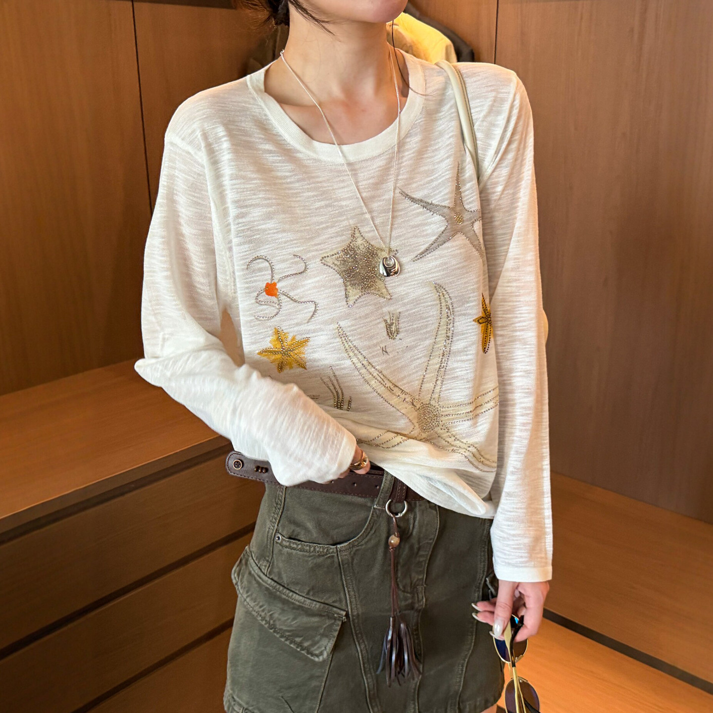 重工烫钻五角星面膜T恤女欧洲站2026夏季新款欧货女装INS防晒衣潮