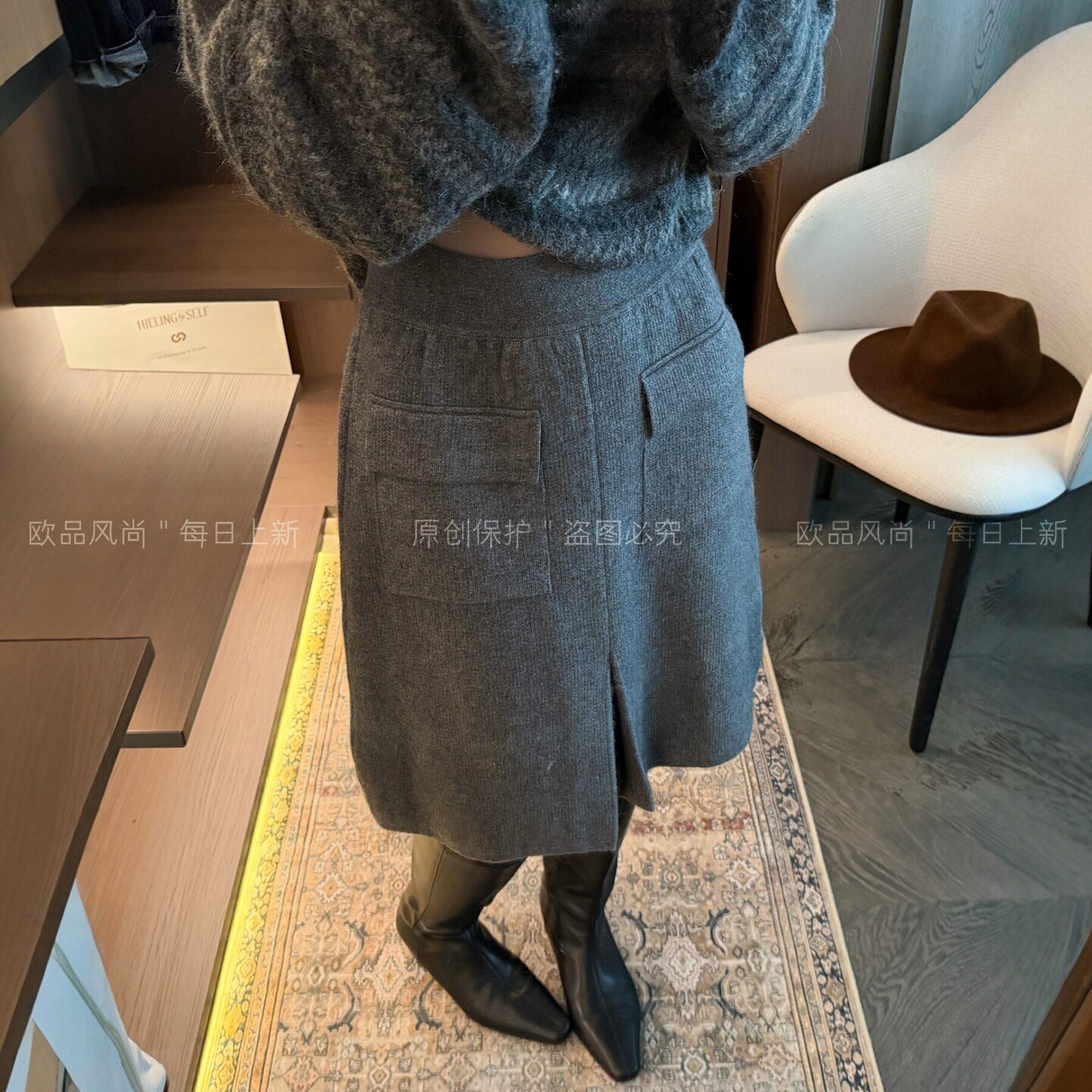 羊毛针织A字半身裙女欧洲站中裙