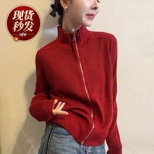 小半高领拉链羊毛针织开衫女欧洲站2026春装新款欧货女装打底衫潮
