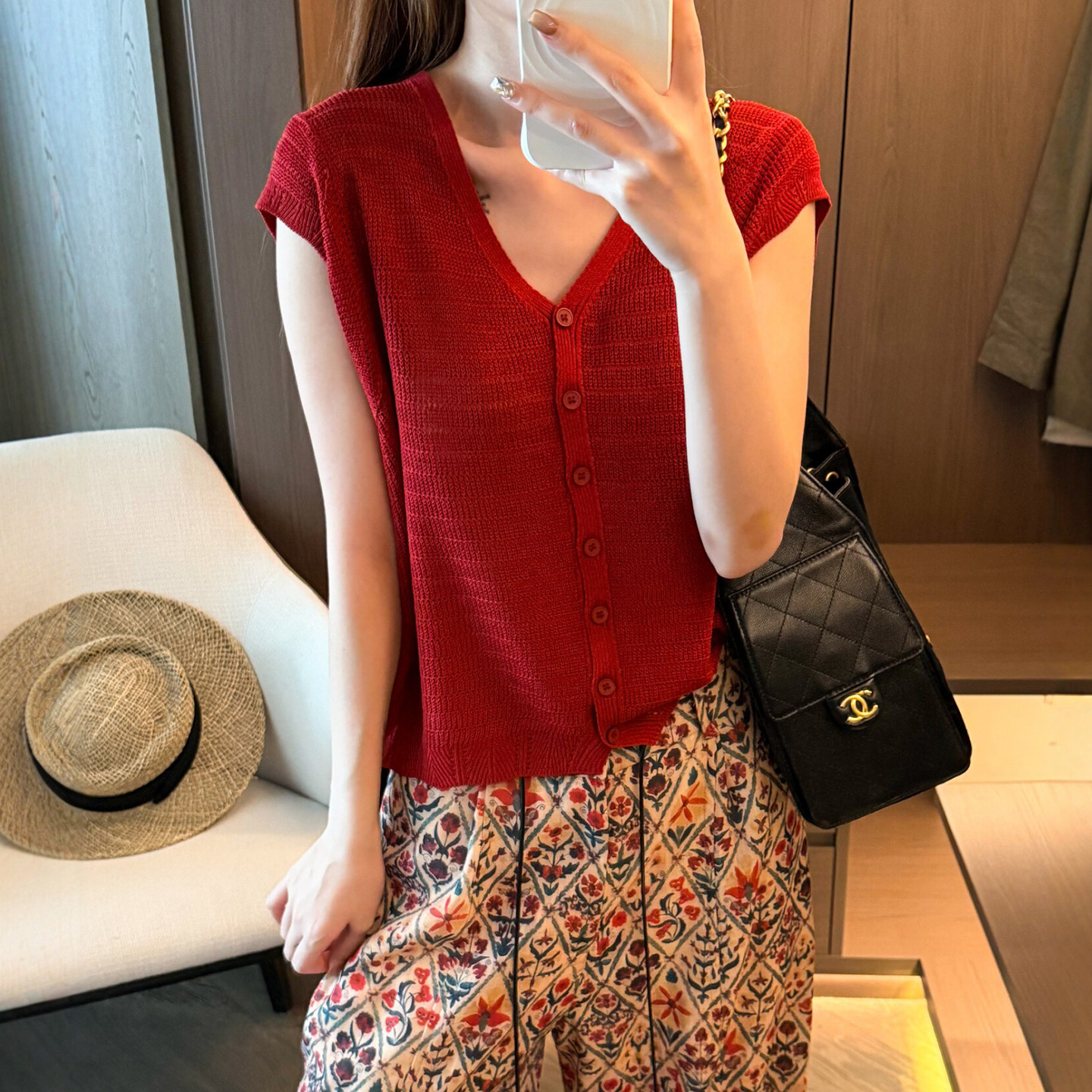 小飞袖V领冰丝针织开衫女欧洲站