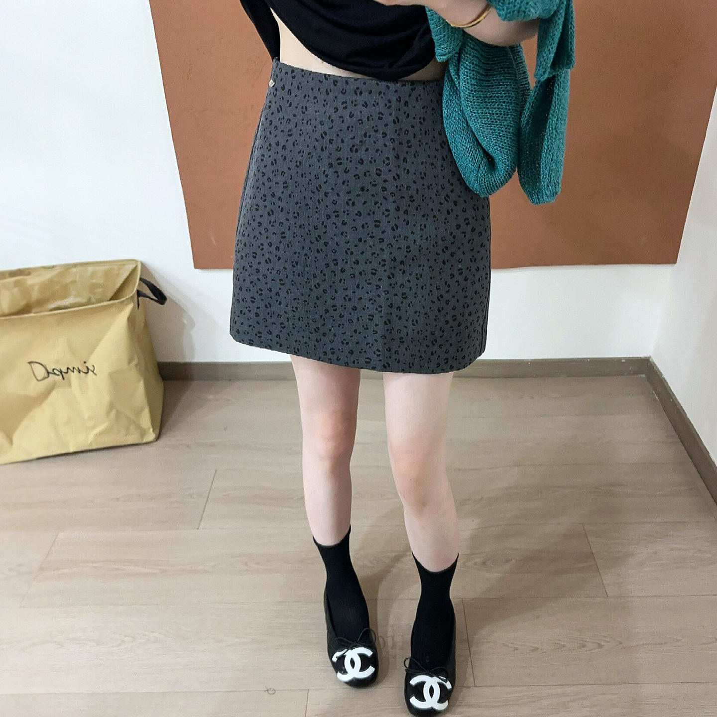 复古豹纹A字包臀半身裙女欧洲站