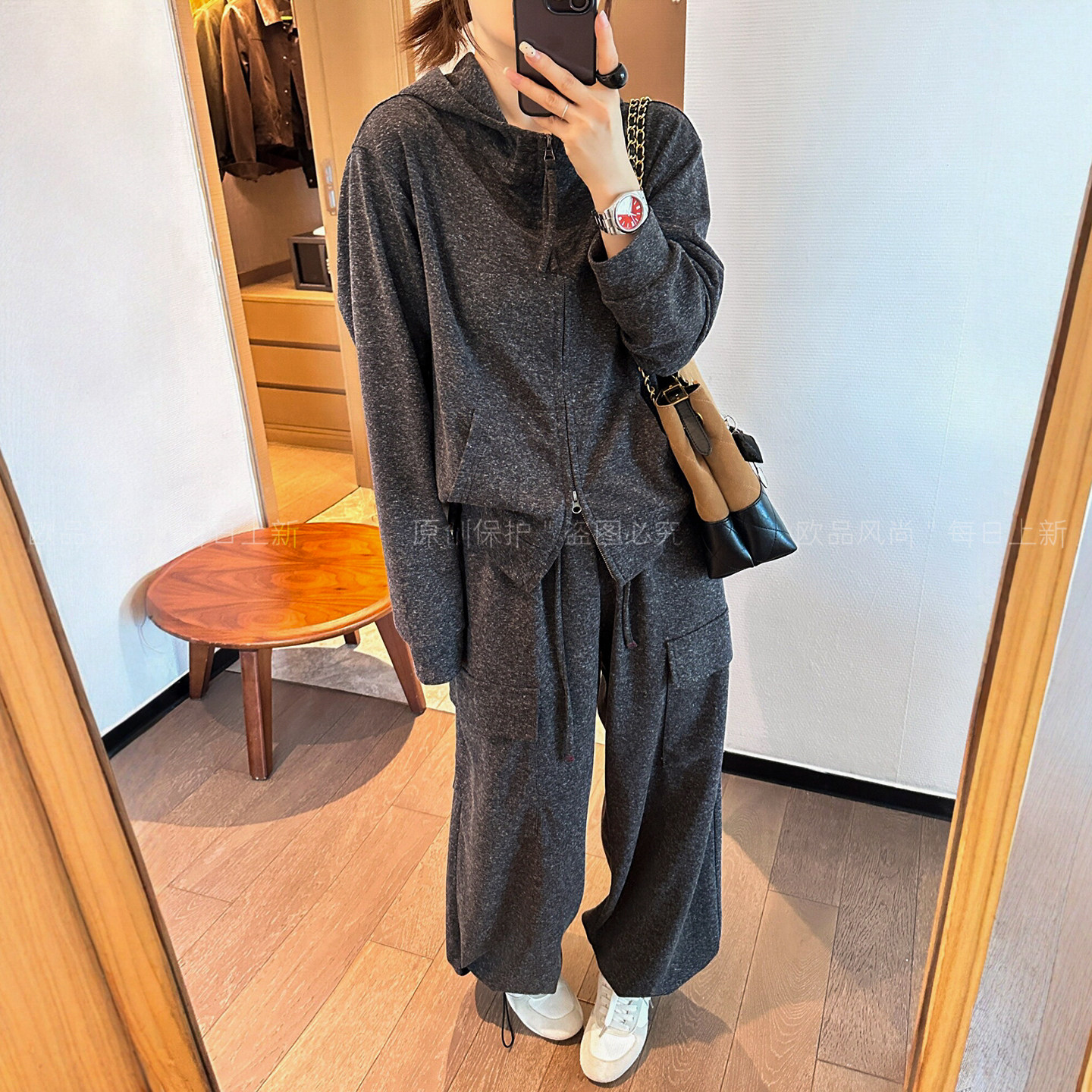 连帽卫衣开衫外套阔腿裤女欧洲站