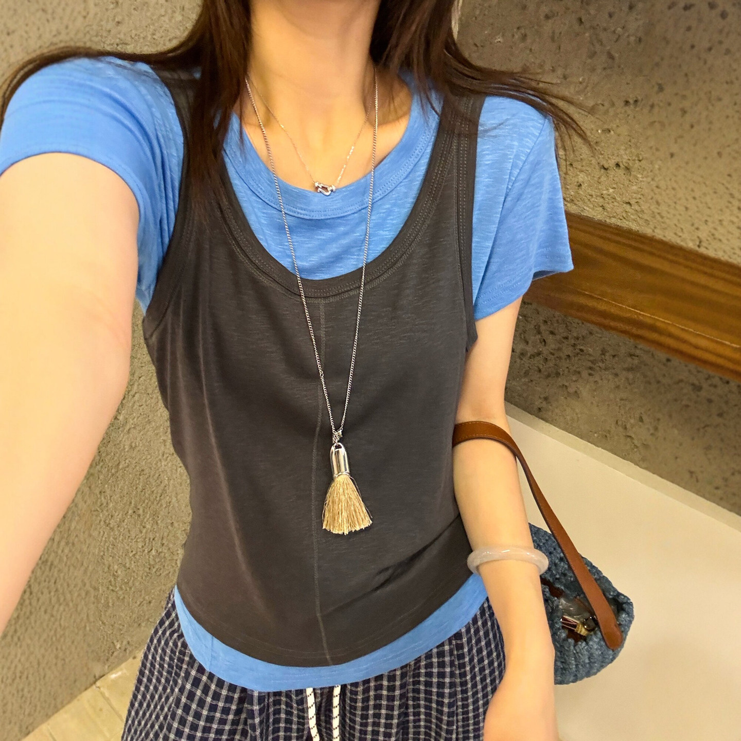 撞色设计吊带短袖T恤两件套上衣女欧洲站2026夏季新款欧货女装潮