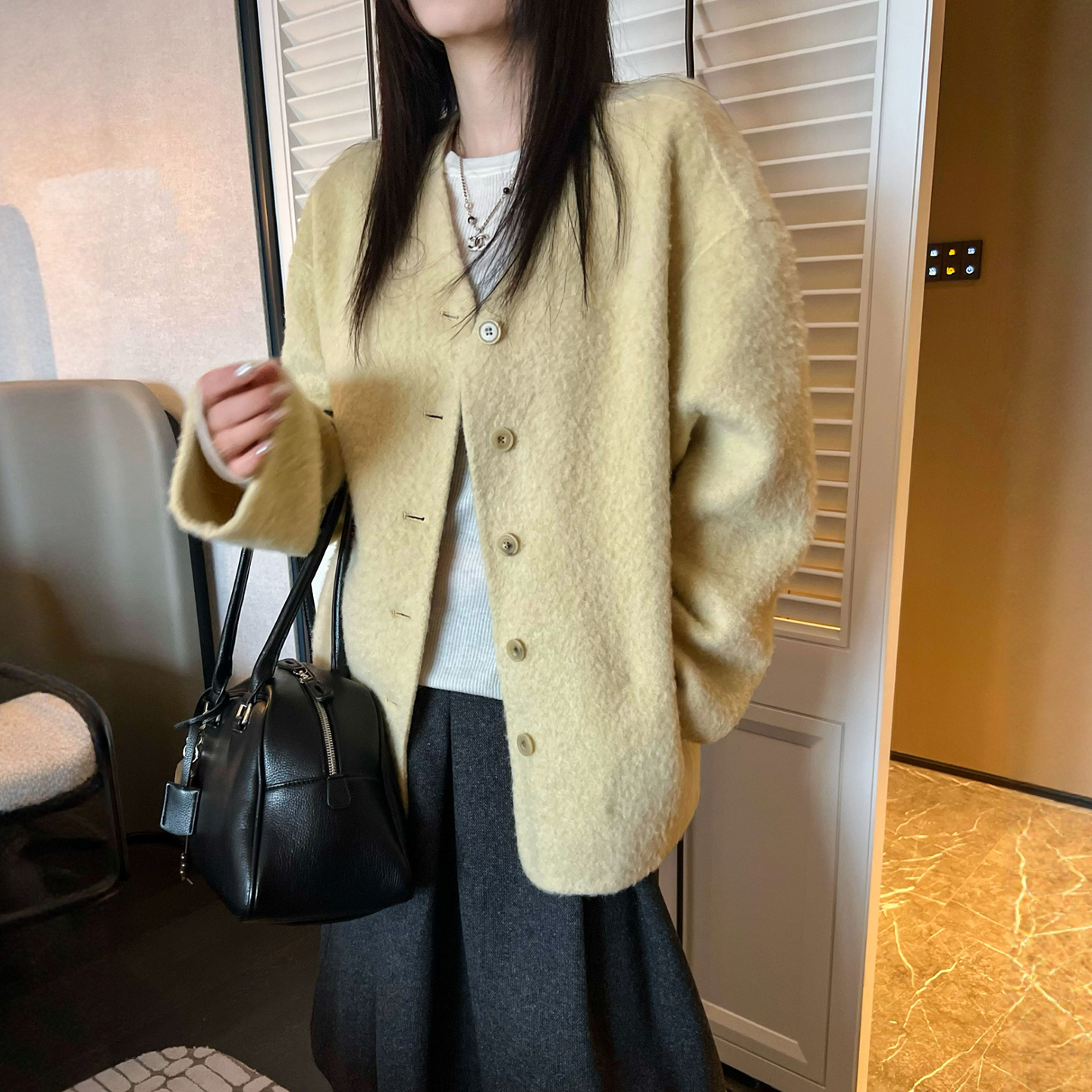 进口苏丽双面羊绒大衣女欧货外套