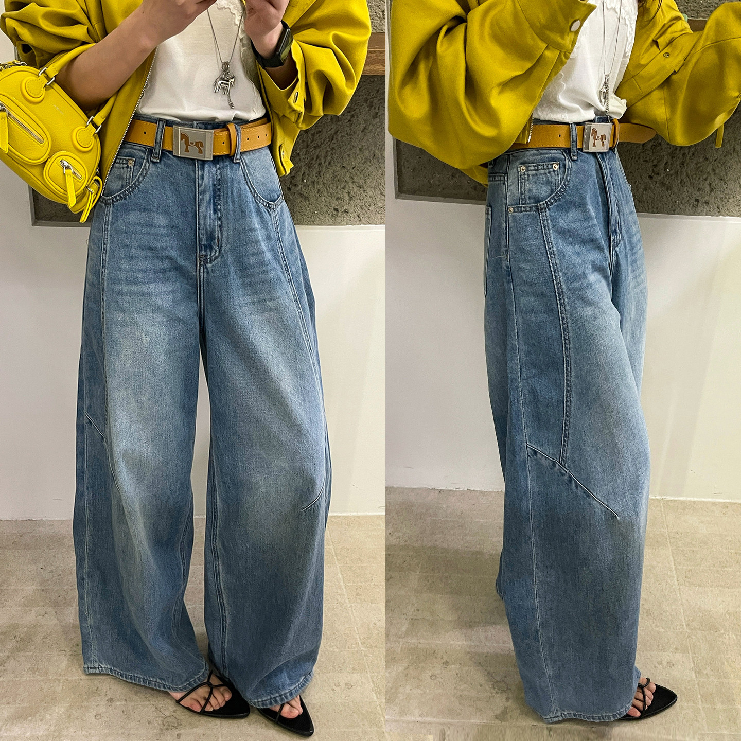 小马腰带拖地阔腿牛仔裤女欧洲站2026春装新款欧货女装直筒裤子潮