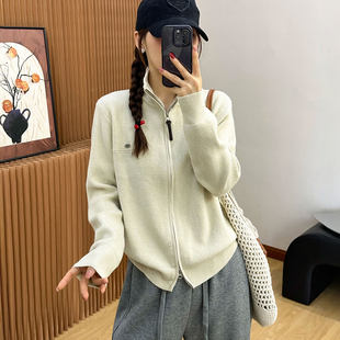 打底衫 金属标双拉链羊绒针织开衫 欧货女装 新款 潮 女欧洲站2025冬装