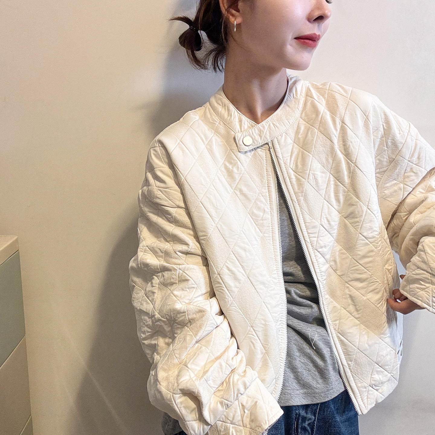 菱形格棒球领棉衣棉服女欧货外套