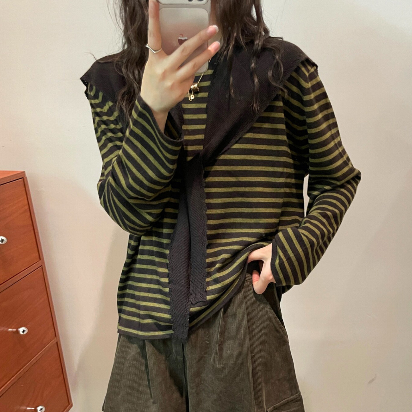 配披肩条纹细羊毛针织衫女欧洲站