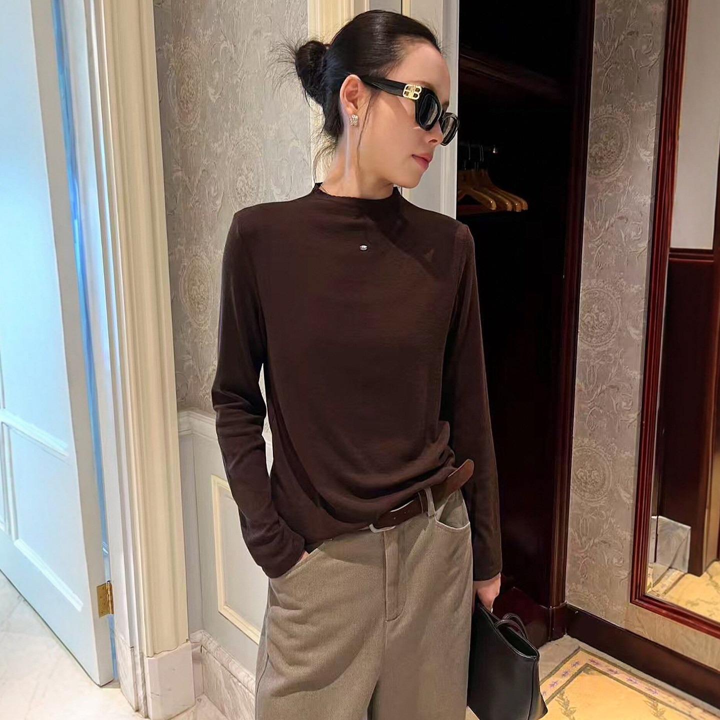 小半高领磨毛长袖T恤女欧洲站2026秋季新款欧货女装时尚打底衫潮
