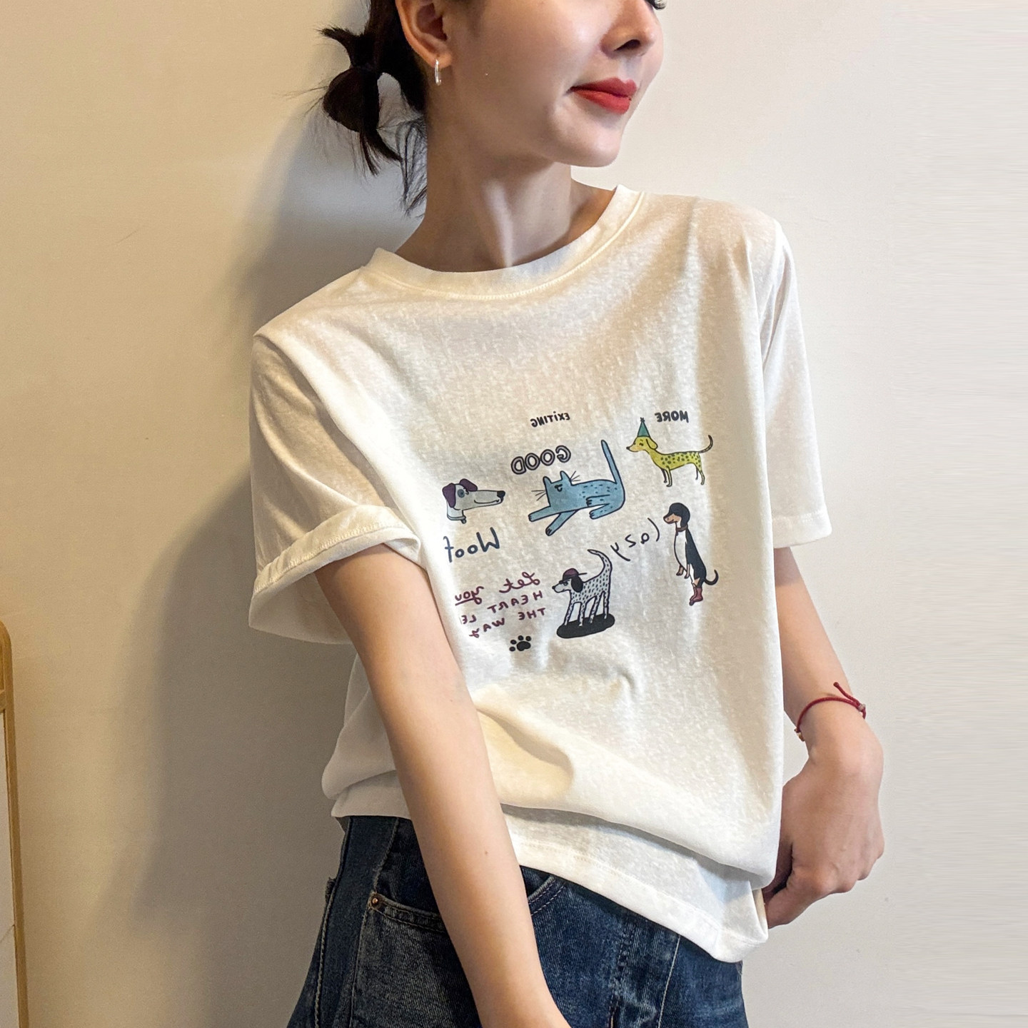 小猫印花面膜短袖T恤女欧洲站2026夏季新款欧货女装韩版打底衫潮