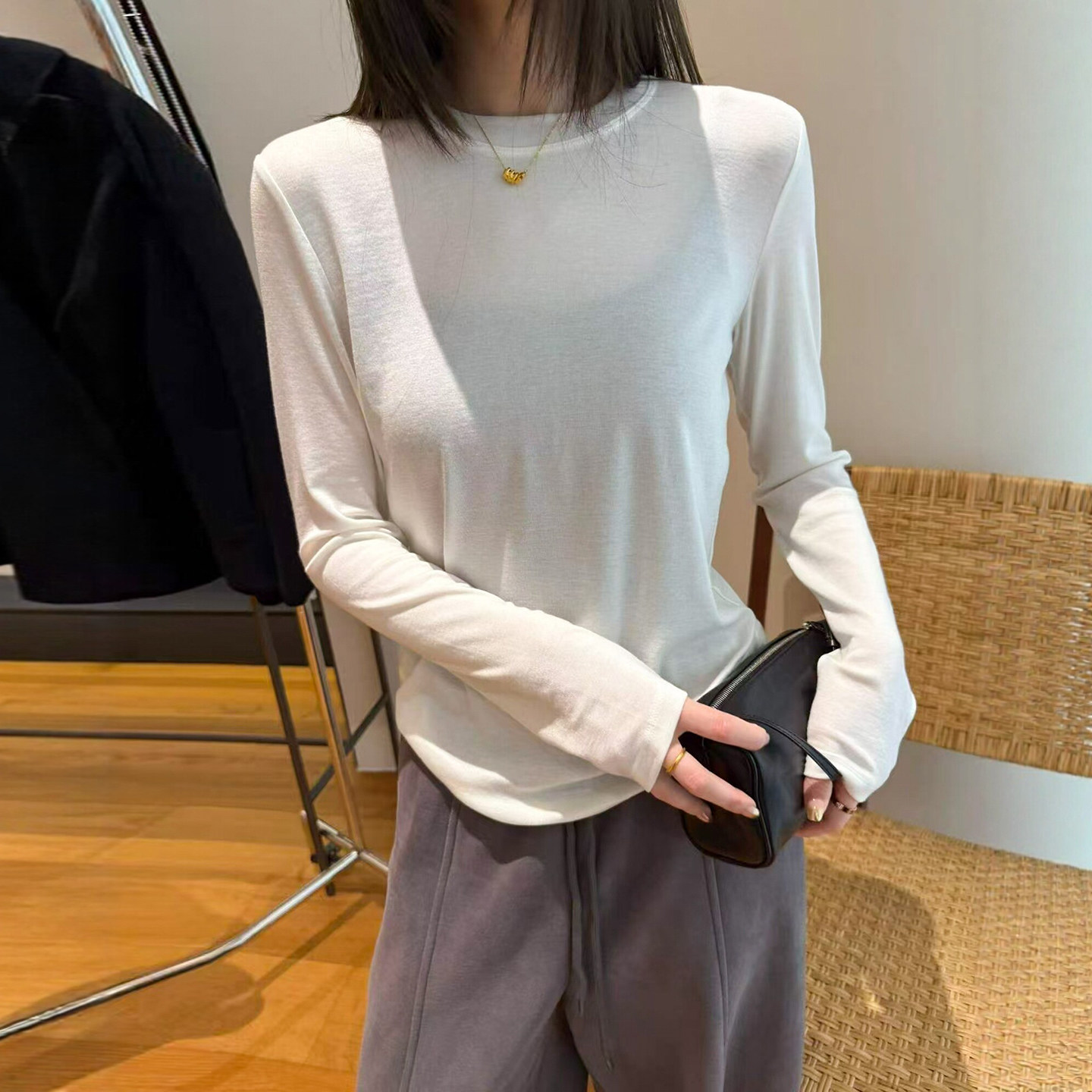 天丝羊毛面膜长袖T恤女欧货毛衣