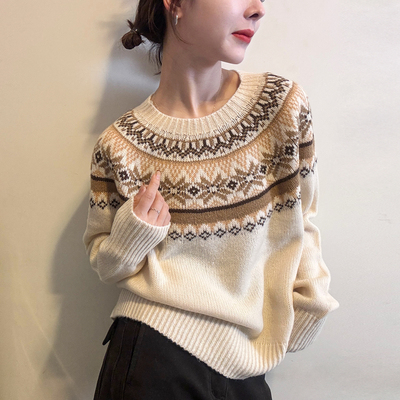 费尔岛提花羊毛针织衫女欧洲站潮