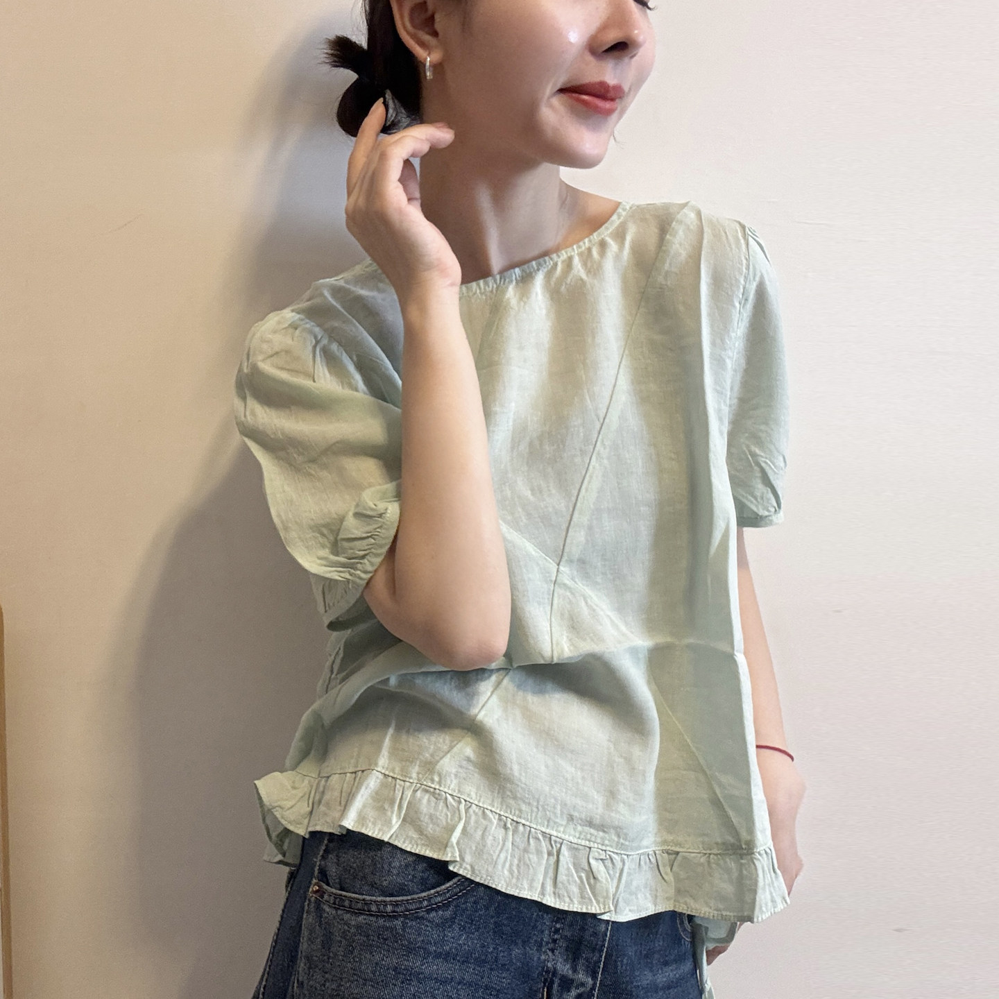 木耳边A字泡泡袖衬衫女欧洲站2026夏季新款欧货女装短袖娃娃衫潮